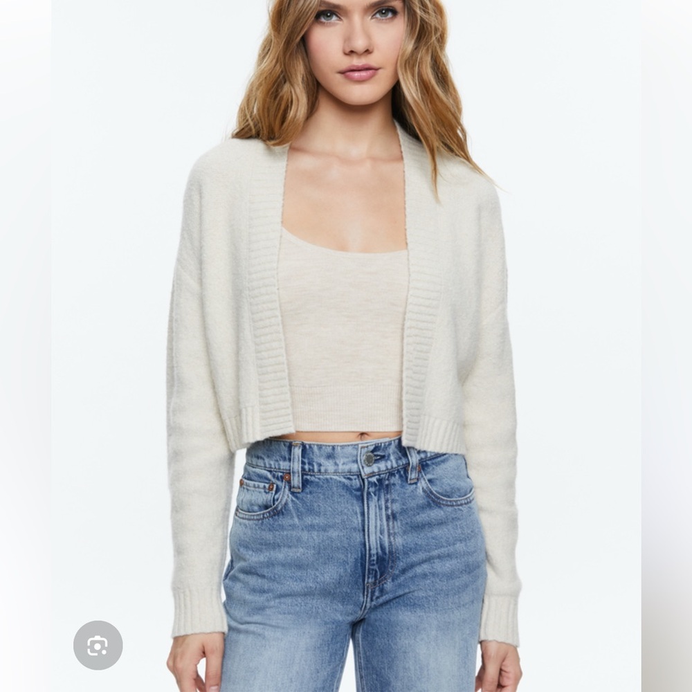 Alice and Olivia 2 pc knit set - truly cardigan maude tank - cream / oatmeal